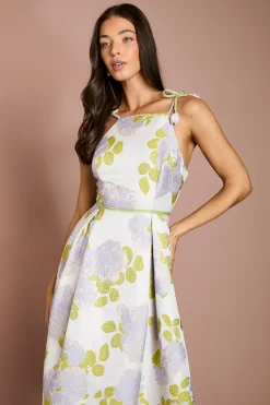 Robe Midi Col Montant À Bretelles Tulipe En Jacquard
