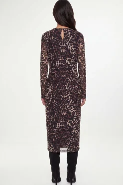 Wallis Robe Midi À Col Montant En Résille Imprimé Léopard<Femme Robes Mi-Longues|Robes À Manches Longues