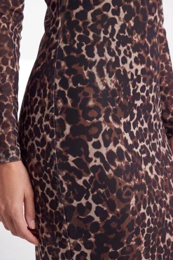 Wallis Robe Midi À Col Montant En Résille Imprimé Léopard<Femme Robes Mi-Longues|Robes À Manches Longues