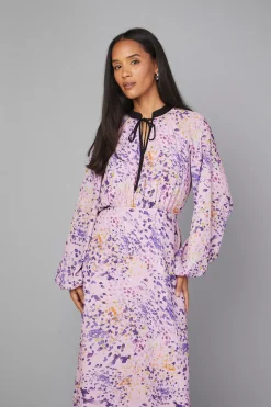 Robe Midi à Col Noué Motif Abstrait