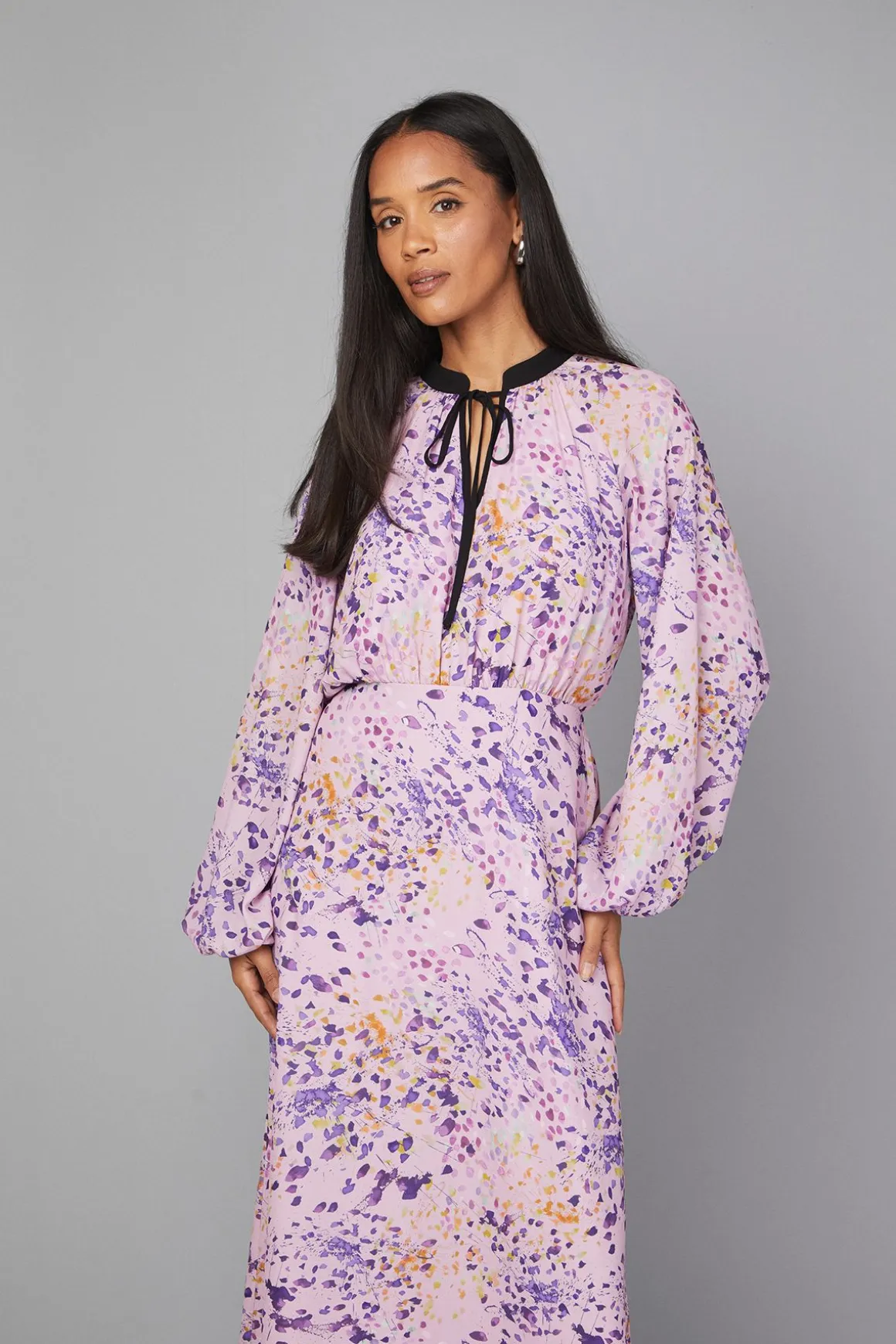 Robe Midi à Col Noué Motif Abstrait