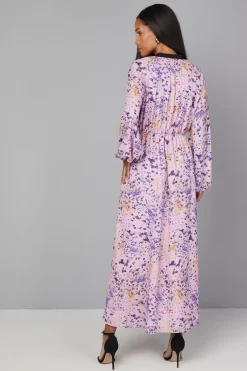 Robe Midi à Col Noué Motif Abstrait