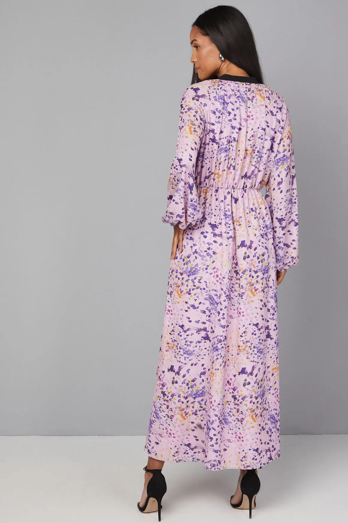 Robe Midi à Col Noué Motif Abstrait