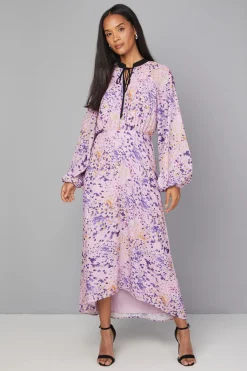 Robe Midi à Col Noué Motif Abstrait