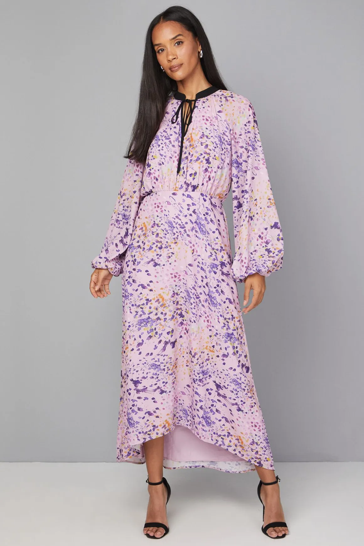 Robe Midi à Col Noué Motif Abstrait