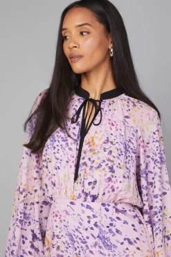 Robe Midi à Col Noué Motif Abstrait