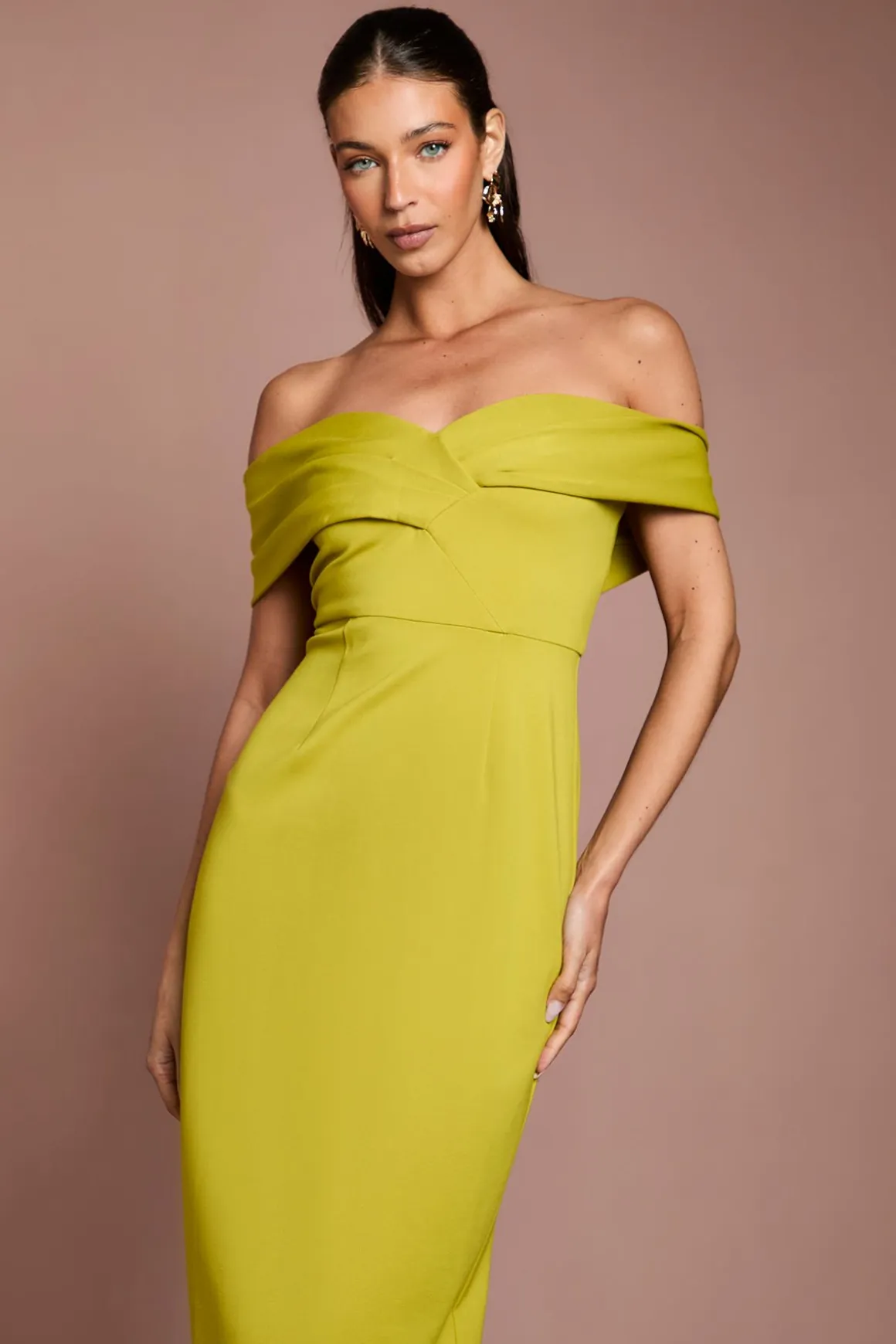 Robe Midi Colonne Bardot en Ponte