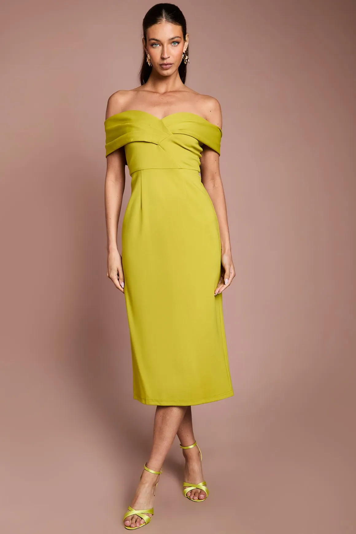 Robe Midi Colonne Bardot en Ponte