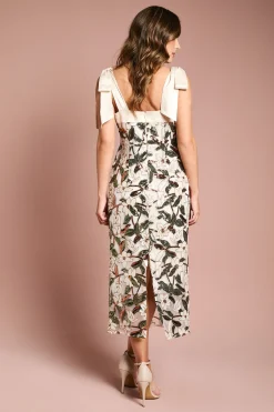 Robe Midi Colonne à Sequins Floraux avec Finitions Satin