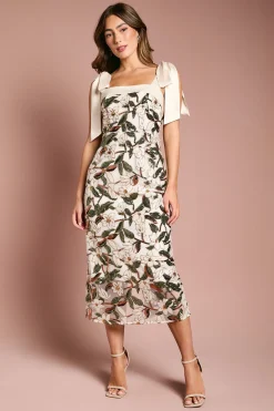 Robe Midi Colonne à Sequins Floraux avec Finitions Satin