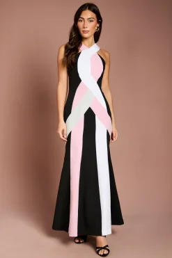 Robe Midi Color Block À Détail Croisé