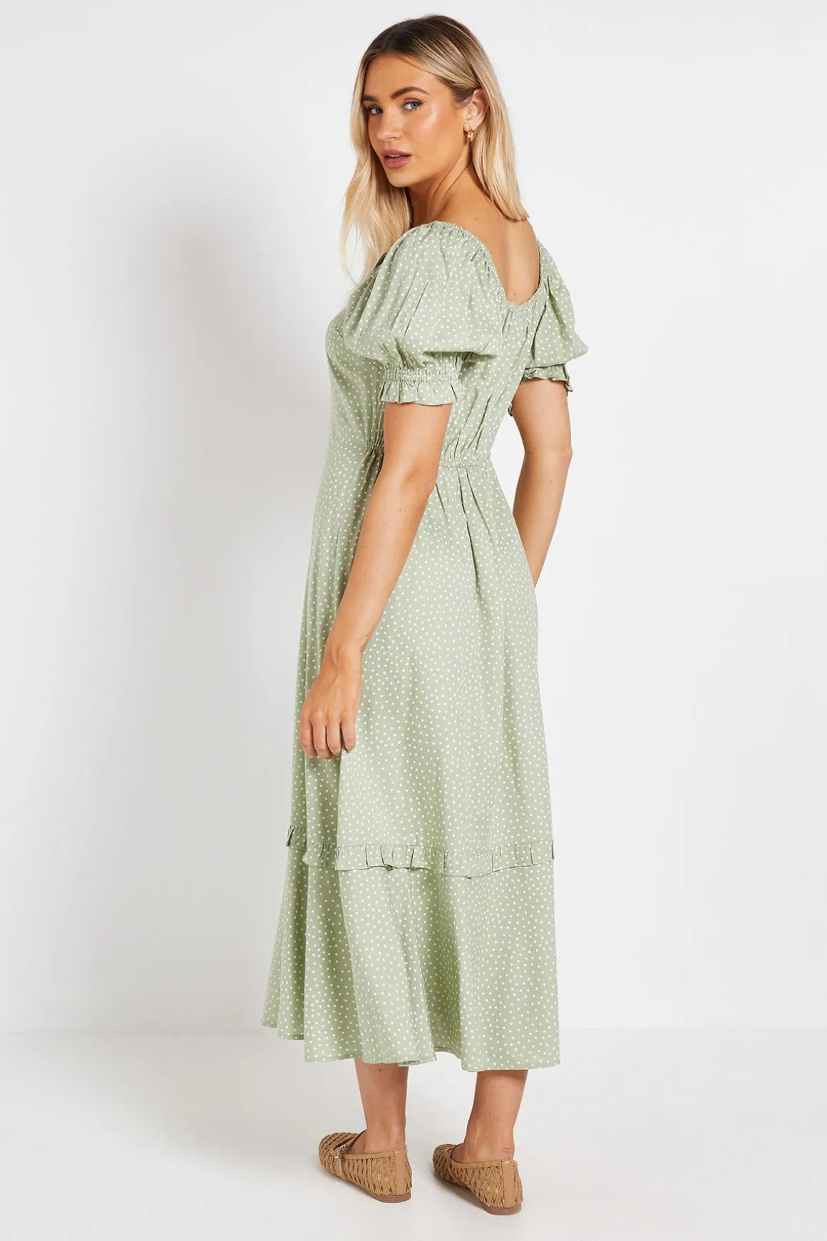 Robe Midi À Col Orné De Dentelle