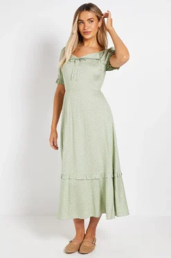 Robe Midi À Col Orné De Dentelle
