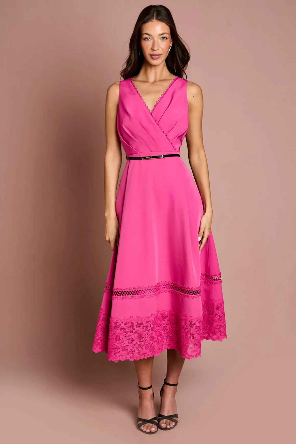 Robe Midi Col V Avec Bordure En Dentelle