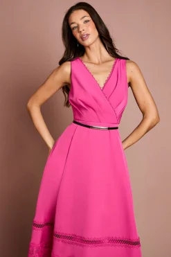 Robe Midi Col V Avec Bordure En Dentelle