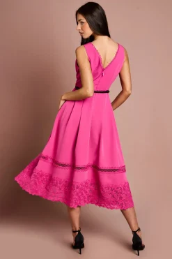 Robe Midi Col V Avec Bordure En Dentelle