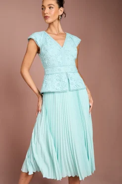 Coast Robe Midi à Col V avec Bustier en Dentelle et Basque<Femme Robes Mi-Longues|Satin Et Dentelle