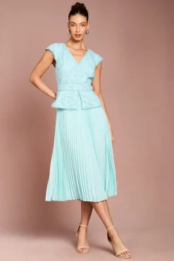 Coast Robe Midi à Col V avec Bustier en Dentelle et Basque<Femme Robes Mi-Longues|Satin Et Dentelle