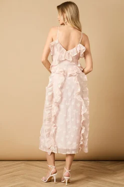 Robe Midi à Col V avec Volants et Bretelles