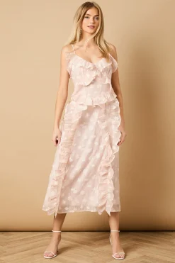 Robe Midi à Col V avec Volants et Bretelles