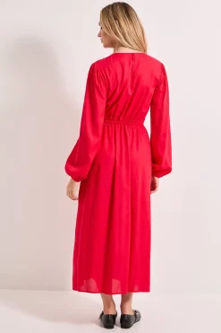 Robe Midi Col V à Corsage Froncé avec Coutures Contrastées