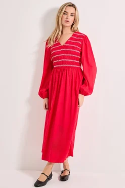 Robe Midi Col V à Corsage Froncé avec Coutures Contrastées