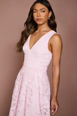 Robe Midi à Col V en Dentelle d'Organza avec Jupe Ample