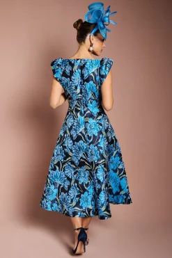 Robe Midi à Col V en Jacquard Fleuri