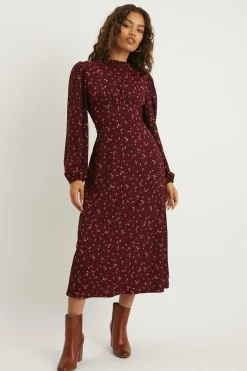 Robe Midi à Col Volants Motif Petites Baies Ditsy