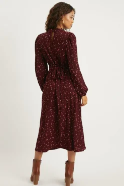Robe Midi à Col Volants Motif Petites Baies Ditsy