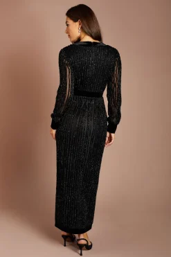 Robe Midi À Col V Texturée Avec Manches Longues Et Détail De Boutons