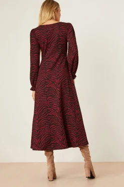 Robe Midi Col V Zèbre Berry