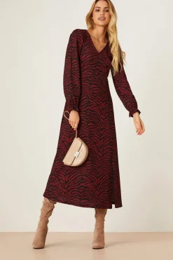 Robe Midi Col V Zèbre Berry
