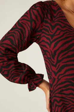 Robe Midi Col V Zèbre Berry