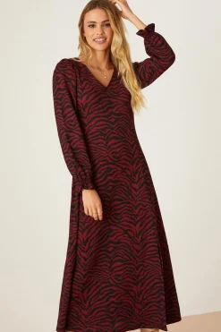 Robe Midi Col V Zèbre Berry