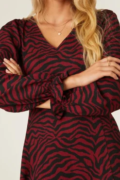 Robe Midi Col V Zèbre Berry