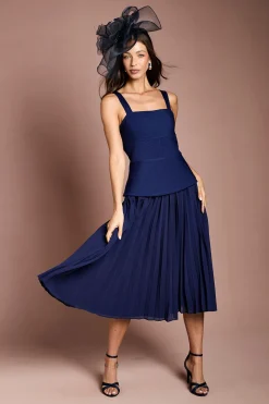 Robe Midi À Corsage Bandage Avec Jupe Plissée