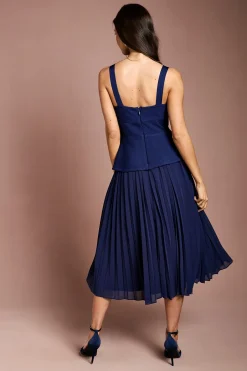 Robe Midi À Corsage Bandage Avec Jupe Plissée