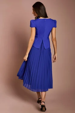 Robe Midi À Corsage Bandage À Manches Courtes Et Jupe Plissée
