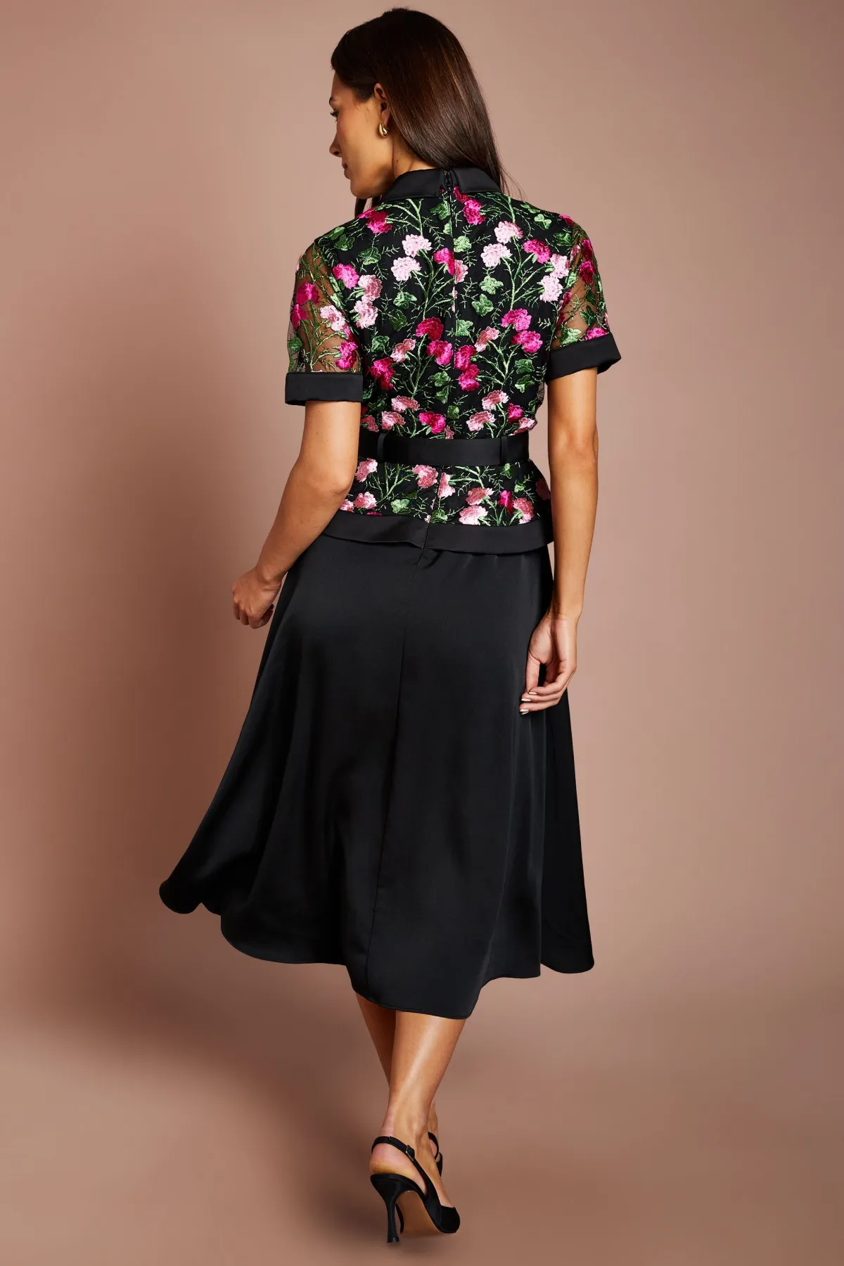 Coast Robe Midi À Corsage En Dentelle Manches Courtes Et Jupe En Satin<Femme Robes Mi-Longues|Satin Et Dentelle
