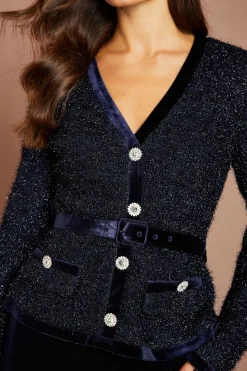 Robe Midi À Corsage En Tweed À Manches Longues Et Jupe En Velours
