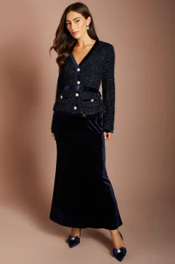 Robe Midi À Corsage En Tweed À Manches Longues Et Jupe En Velours