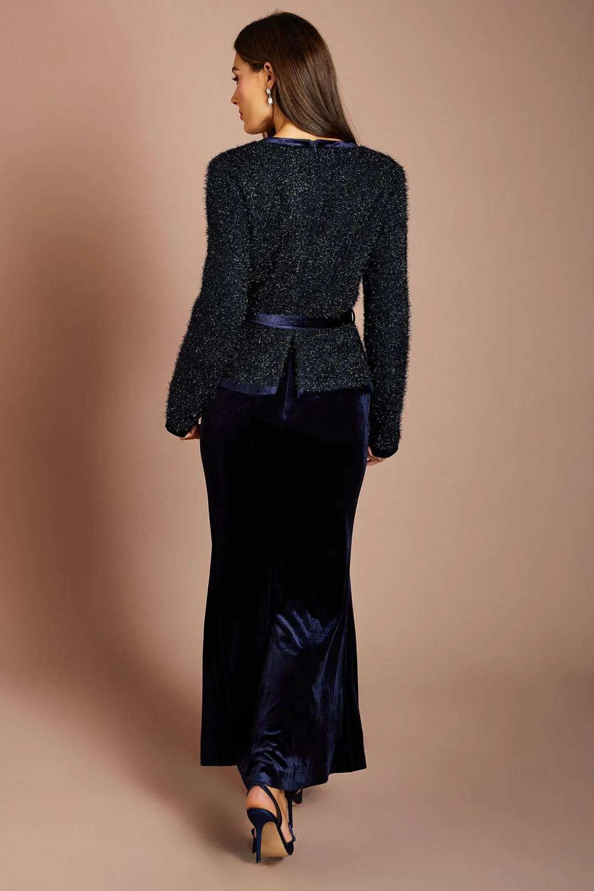 Robe Midi À Corsage En Tweed À Manches Longues Et Jupe En Velours