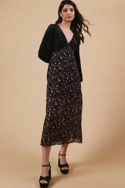 Robe Midi à Corsage Fleuri Pois pour Occasion