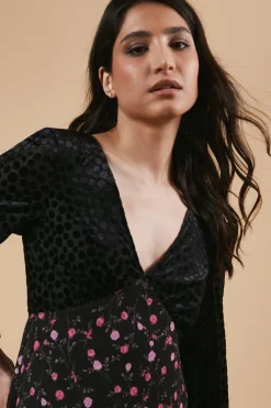 Robe Midi à Corsage Fleuri Pois pour Occasion