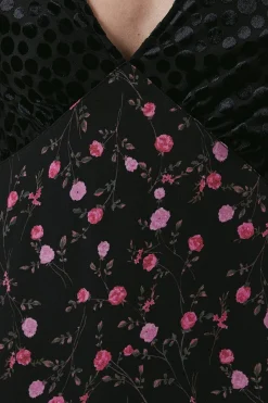 Robe Midi à Corsage Fleuri Pois pour Occasion