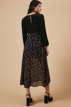 Robe Midi à Corsage Fleuri Pois pour Occasion
