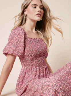 Robe Midi À Corsage Froncé Et Imprimé Fleuri
