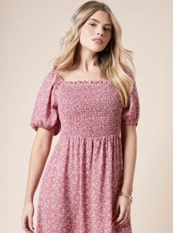 Robe Midi À Corsage Froncé Et Imprimé Fleuri
