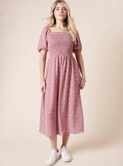 Robe Midi À Corsage Froncé Et Imprimé Fleuri